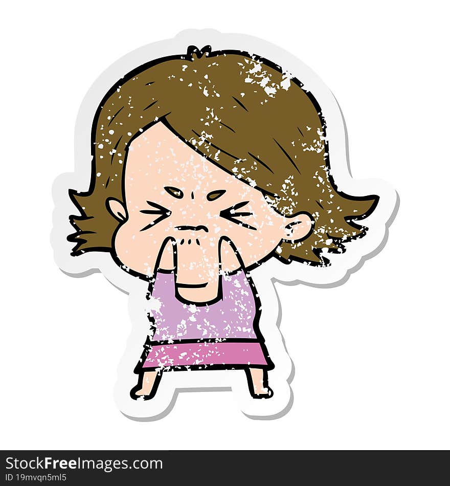 distressed sticker of a cartoon angry woman