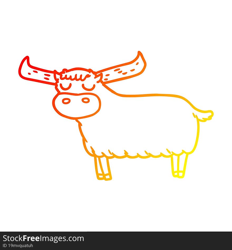 Warm Gradient Line Drawing Cartoon Bull