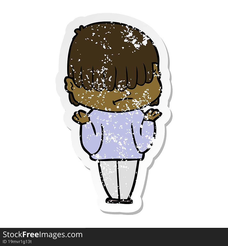 distressed sticker of a cartoon boy with untidy hair