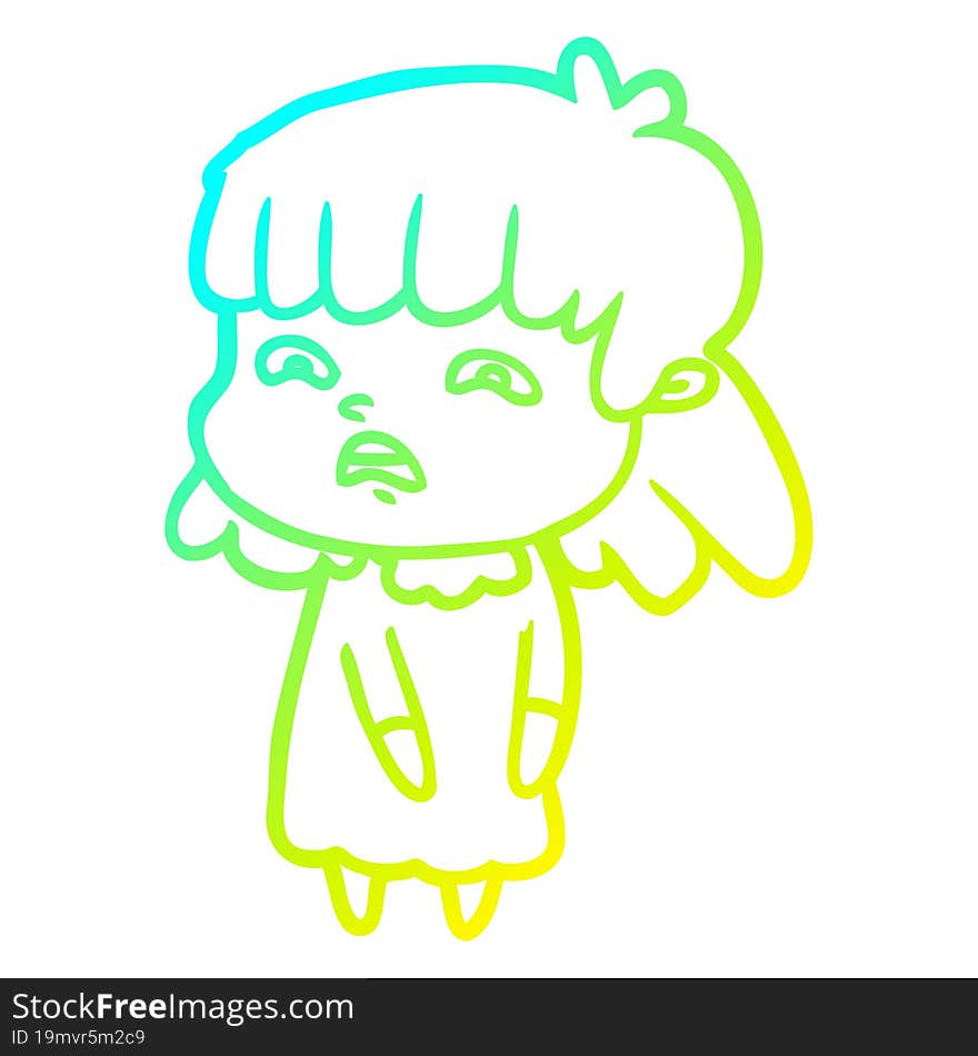 Cold Gradient Line Drawing Cartoon Worried Woman