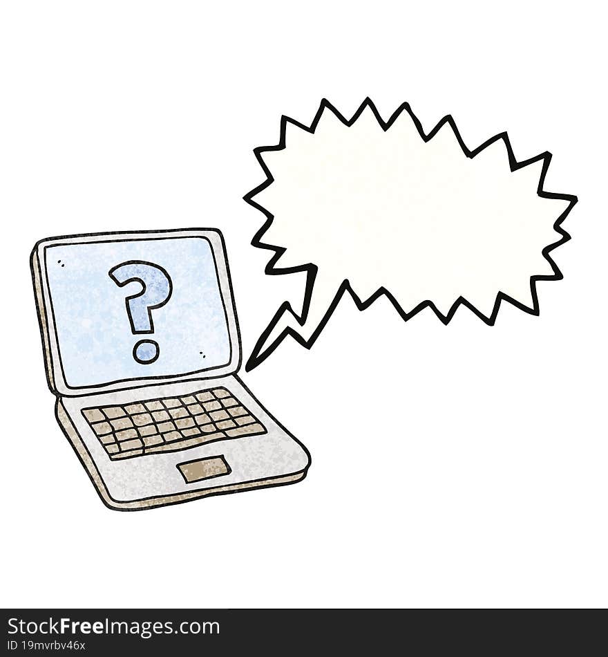 Speech Bubble Textured Cartoon Laptop Computer With Question Mark