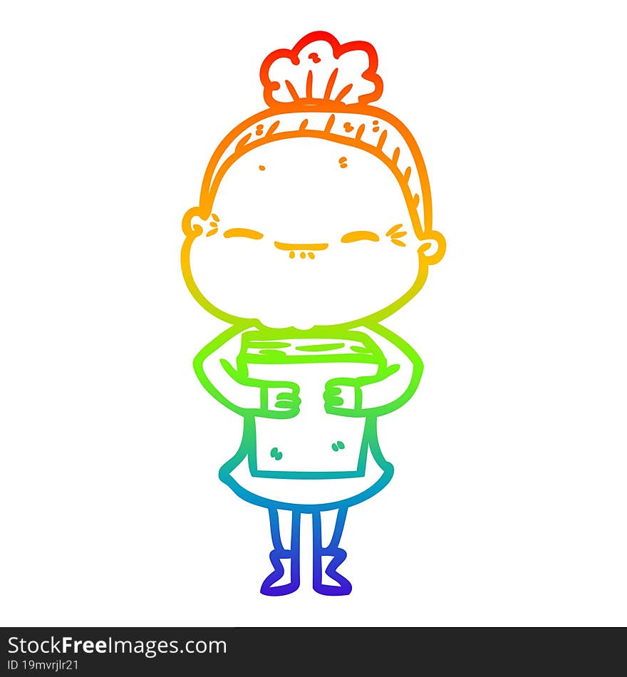 rainbow gradient line drawing cartoon peaceful old woman