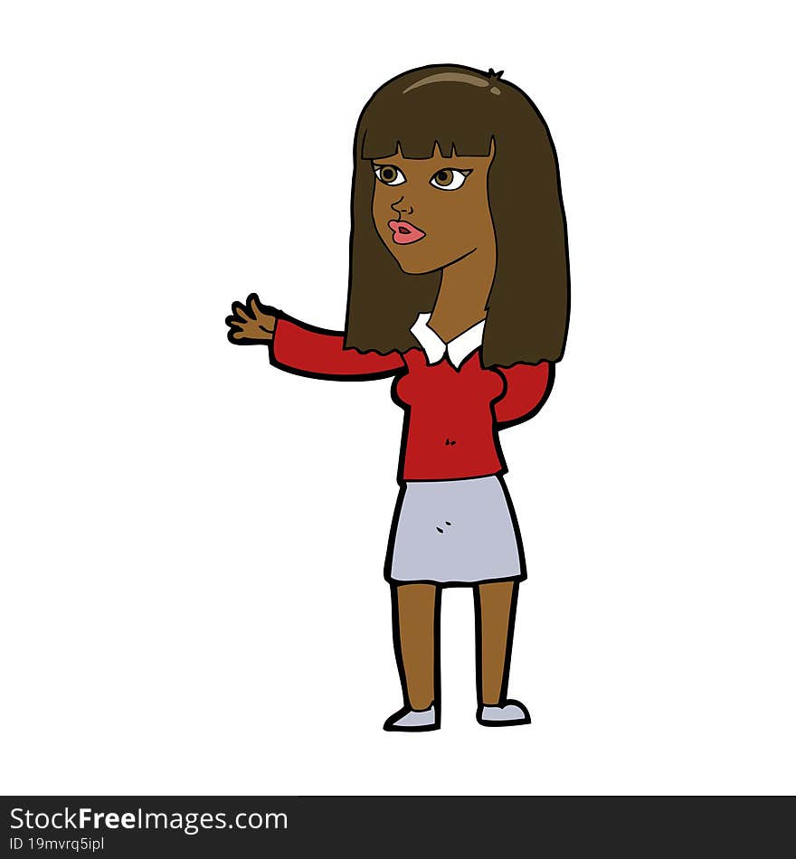 cartoon woman gesturing to show something