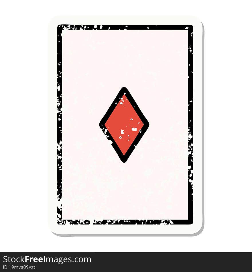 Traditional Distressed Sticker Tattoo Of The Ace Of Diamonds