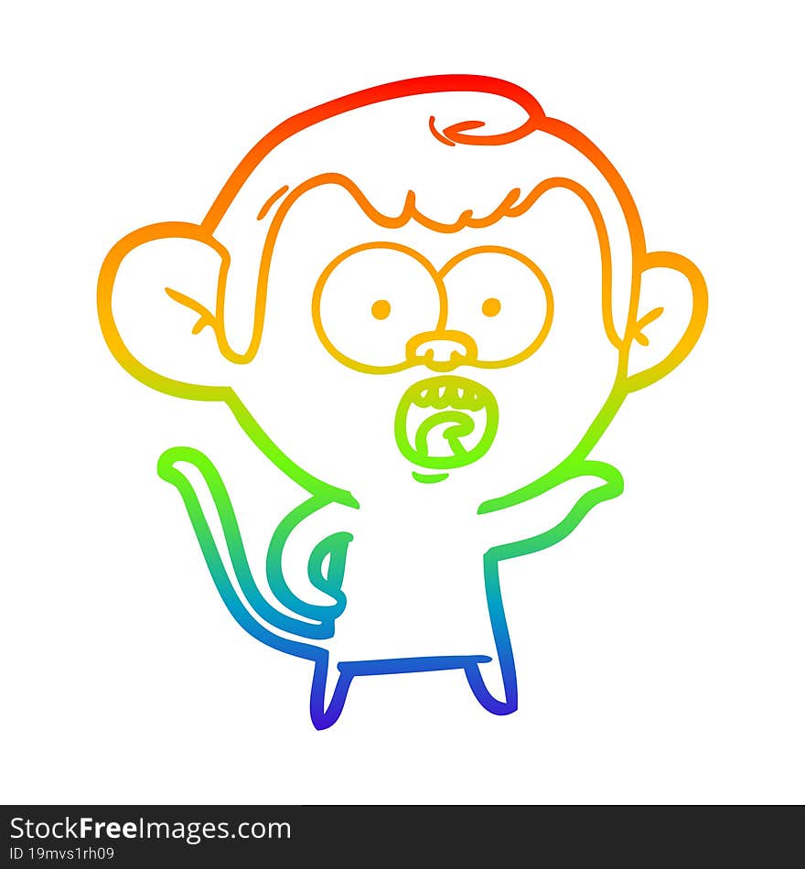 rainbow gradient line drawing cartoon shocked monkey