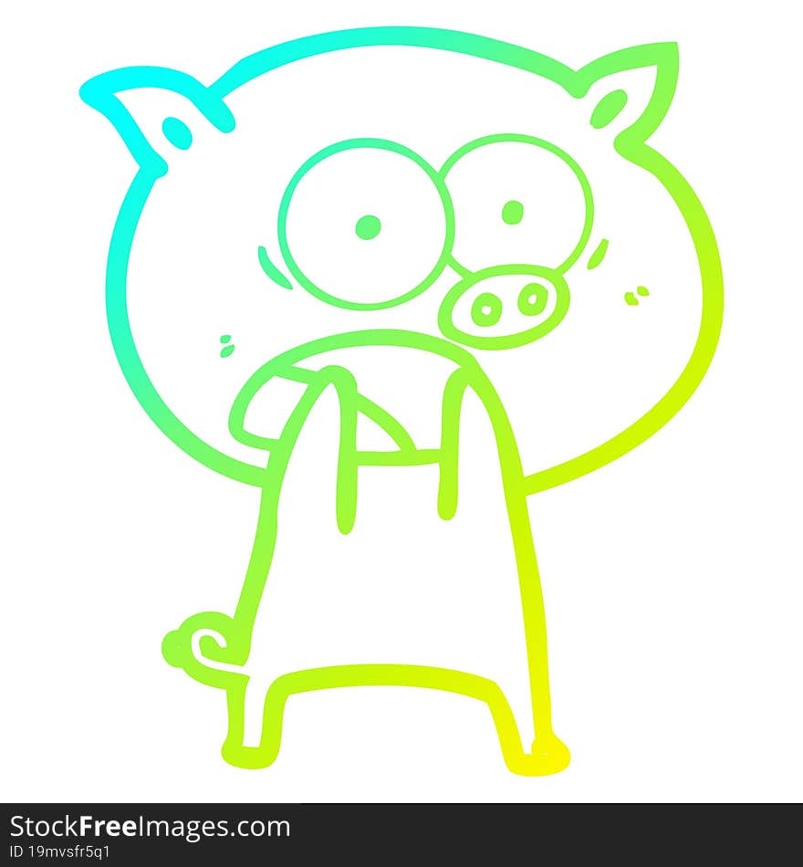 Cold Gradient Line Drawing Cartoon Pig Shouting