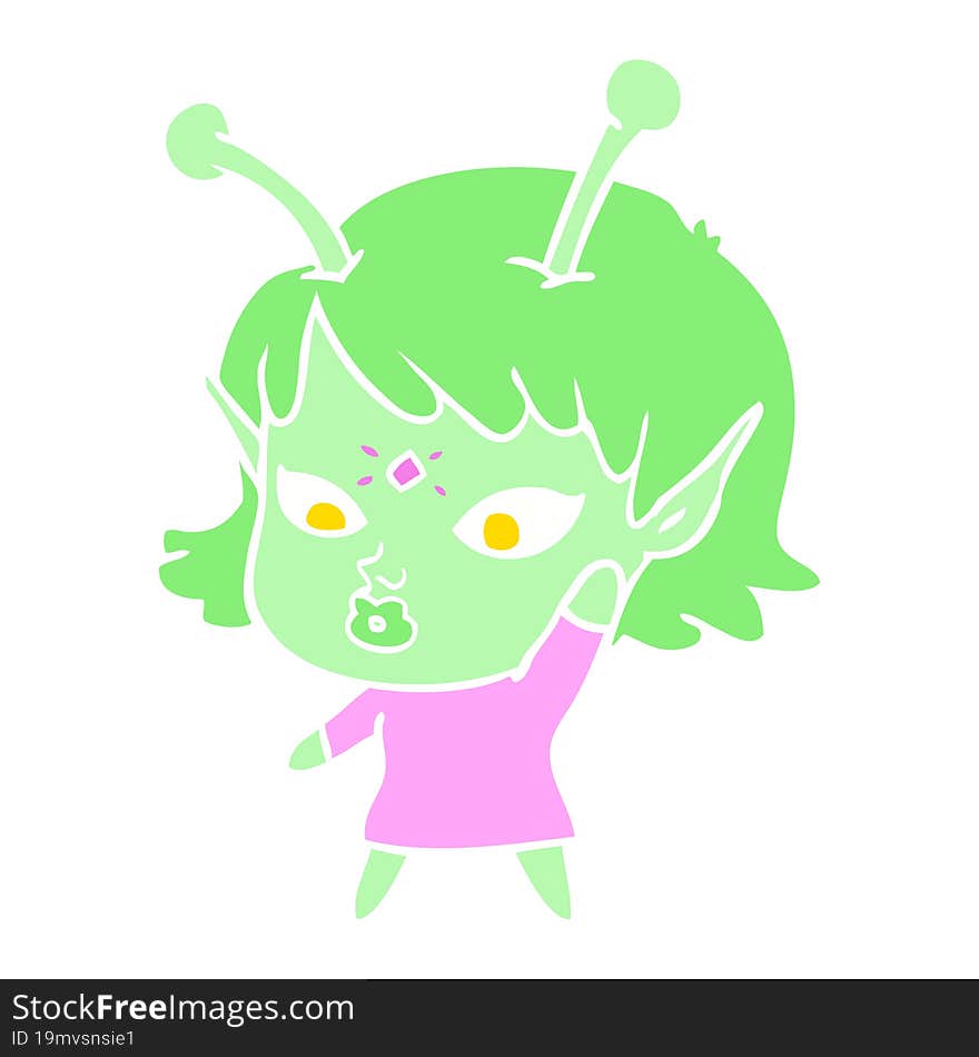 pretty flat color style cartoon alien girl