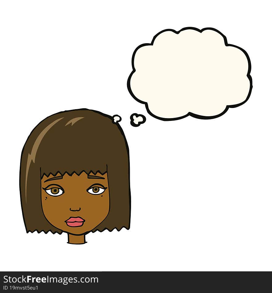 cartoon female face with thought bubble