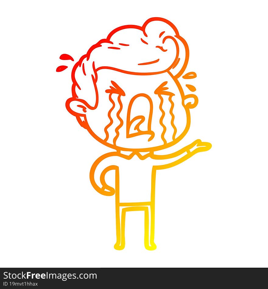 warm gradient line drawing cartoon crying man