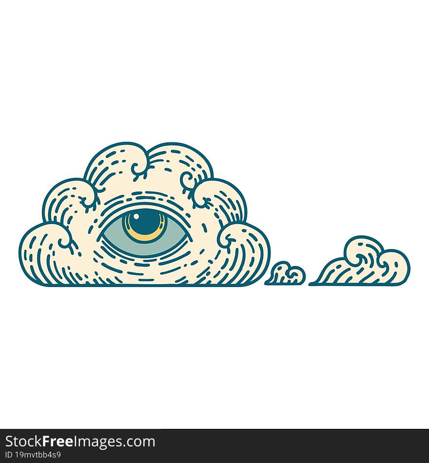 iconic tattoo style image of an all seeing eye cloud. iconic tattoo style image of an all seeing eye cloud