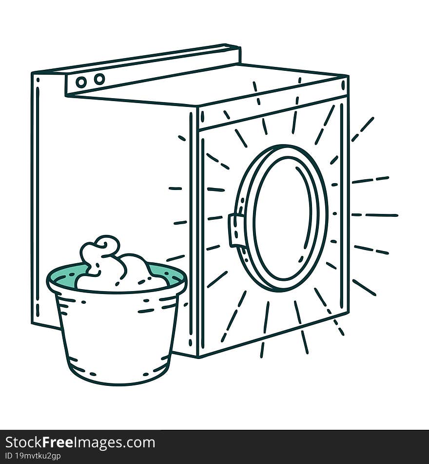 illustration of a traditional tattoo style washing machine