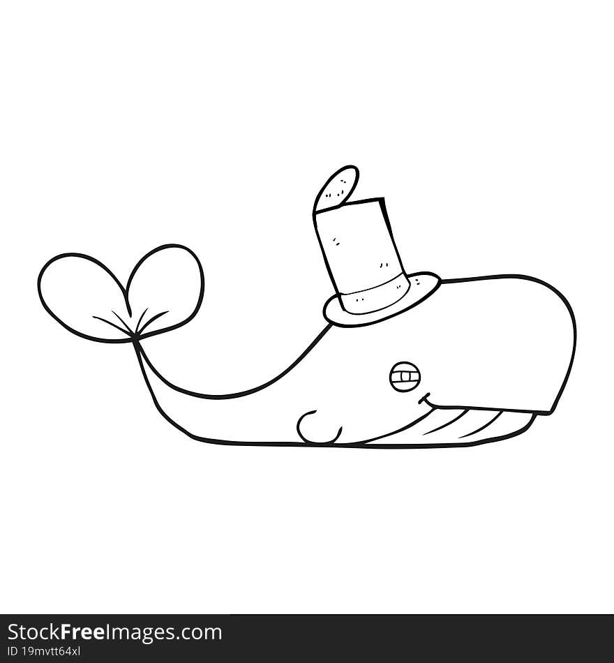 black and white cartoon whale wearing hat