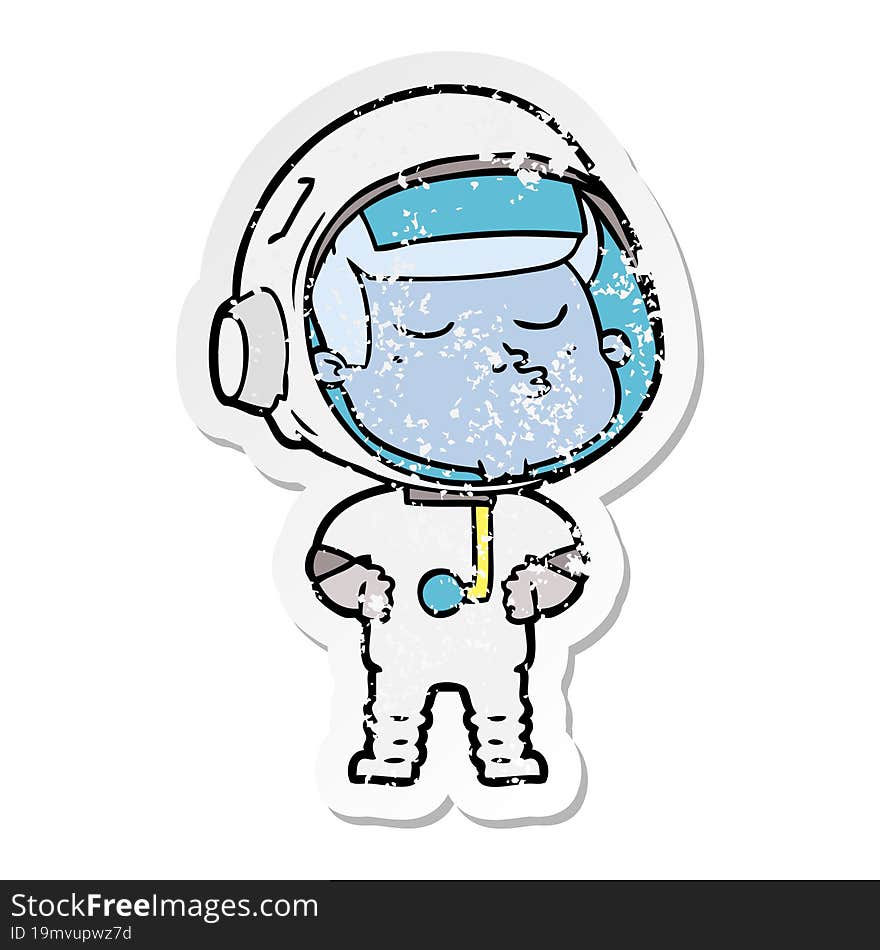 distressed sticker of a cartoon confident astronaut