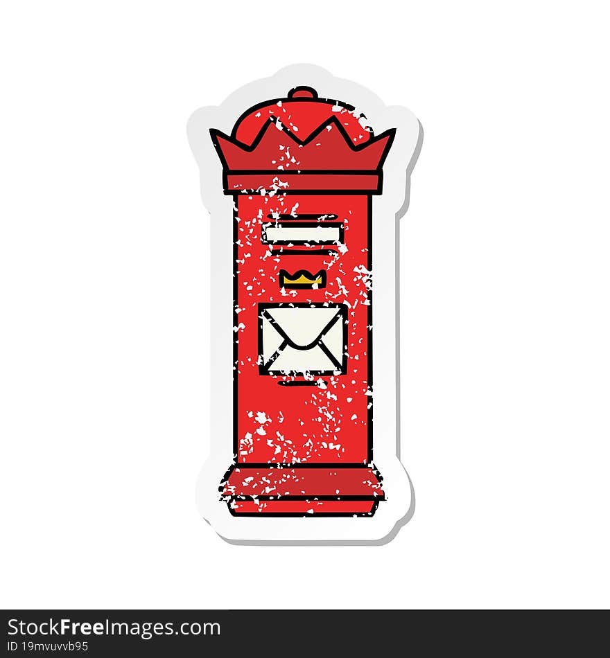 distressed sticker of a cute cartoon british post box