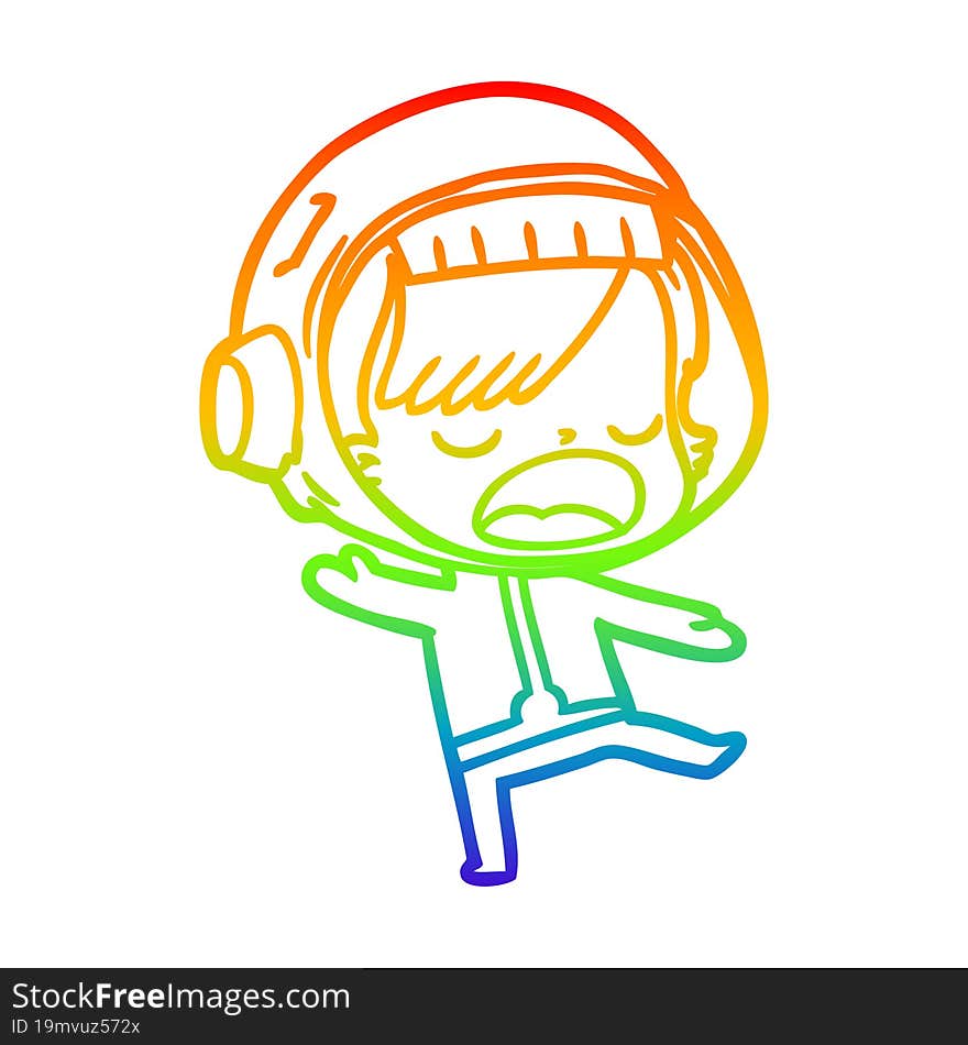 Rainbow Gradient Line Drawing Cartoon Talking Astronaut Woman