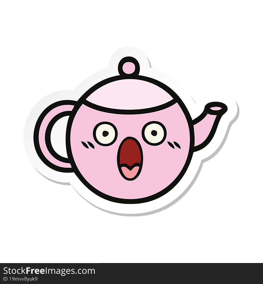 Sticker Of A Cute Cartoon Teapot