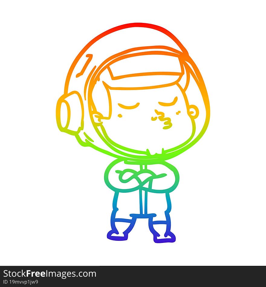 rainbow gradient line drawing cartoon confident astronaut