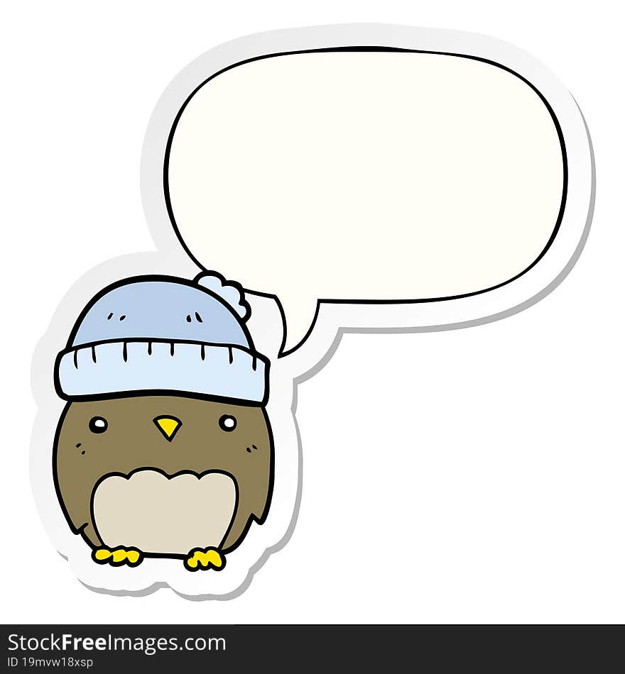 cute cartoon owl in hat and speech bubble sticker