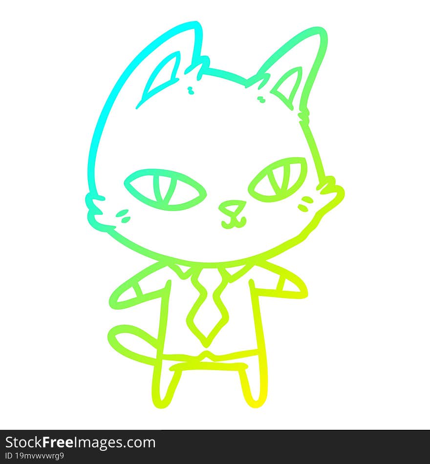 cold gradient line drawing cartoon cat in office clothes