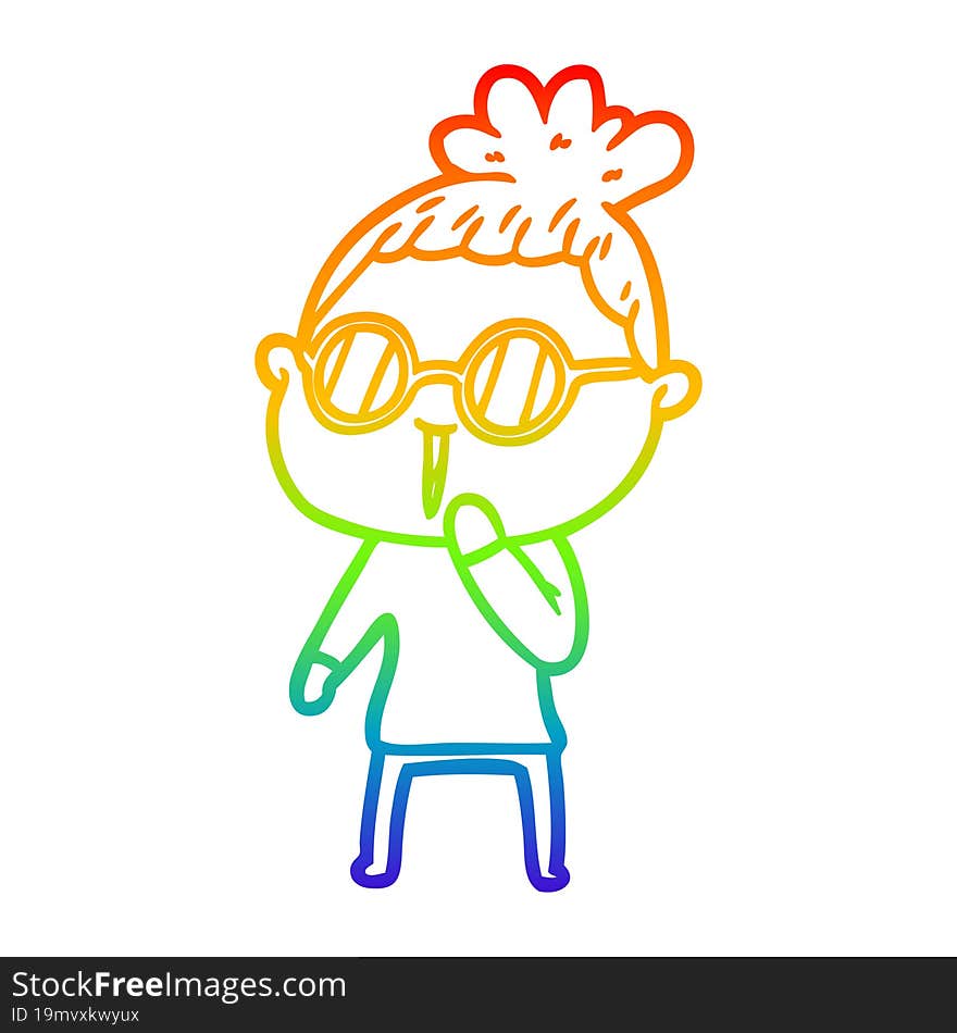 rainbow gradient line drawing cartoon woman wearing spectacles