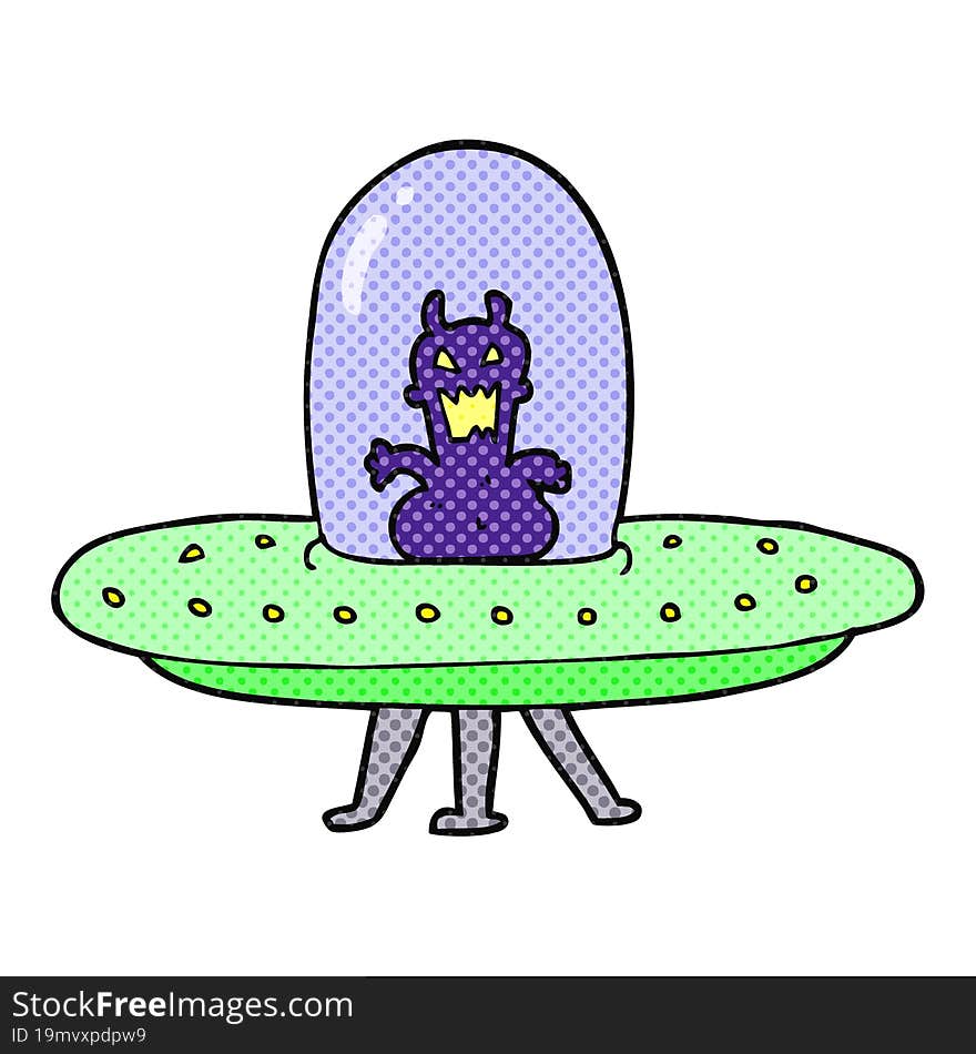 Cartoon Alien In Flying Saucer