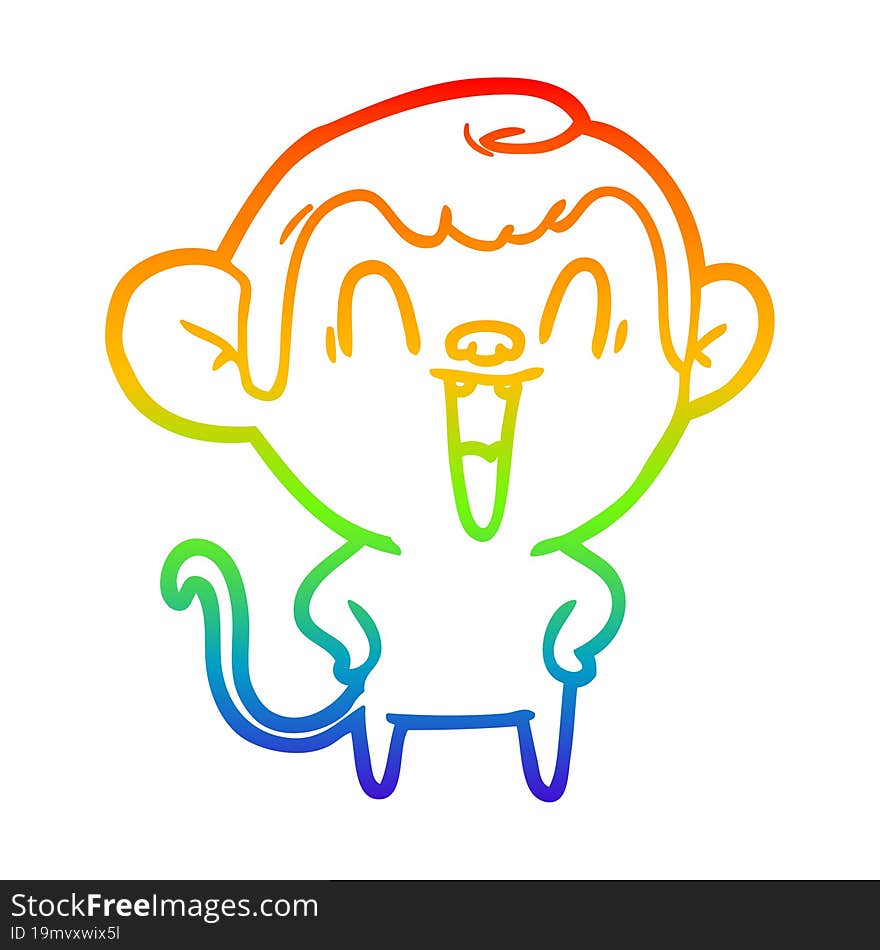 rainbow gradient line drawing of a cartoon laughing monkey