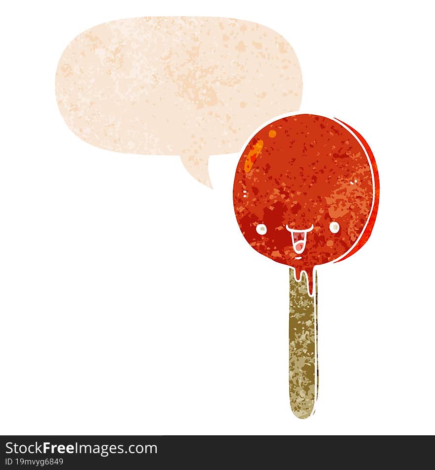 Cartoon Candy Lollipop And Speech Bubble In Retro Textured Style