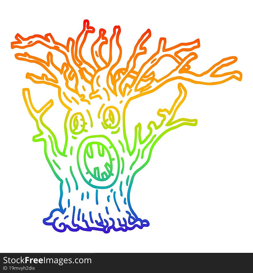 rainbow gradient line drawing cartoon spooky tree