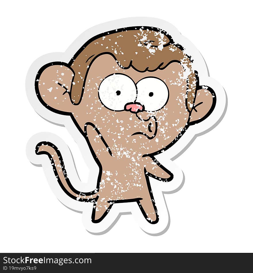 distressed sticker of a cartoon hooting monkey