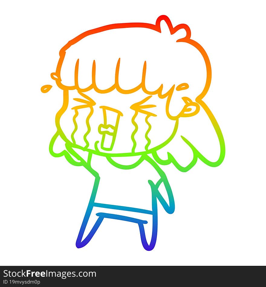 Rainbow Gradient Line Drawing Cartoon Woman In Tears