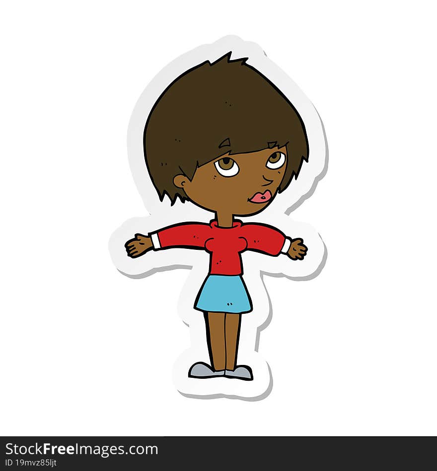 sticker of a cartoon woman with open arms