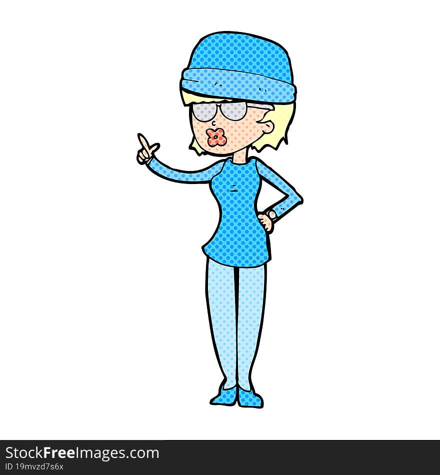 cartoon woman wearing winter hat