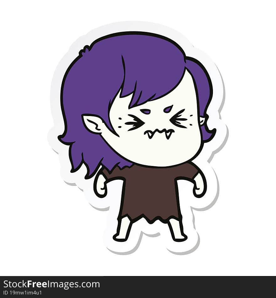 sticker of a annoyed cartoon vampire girl