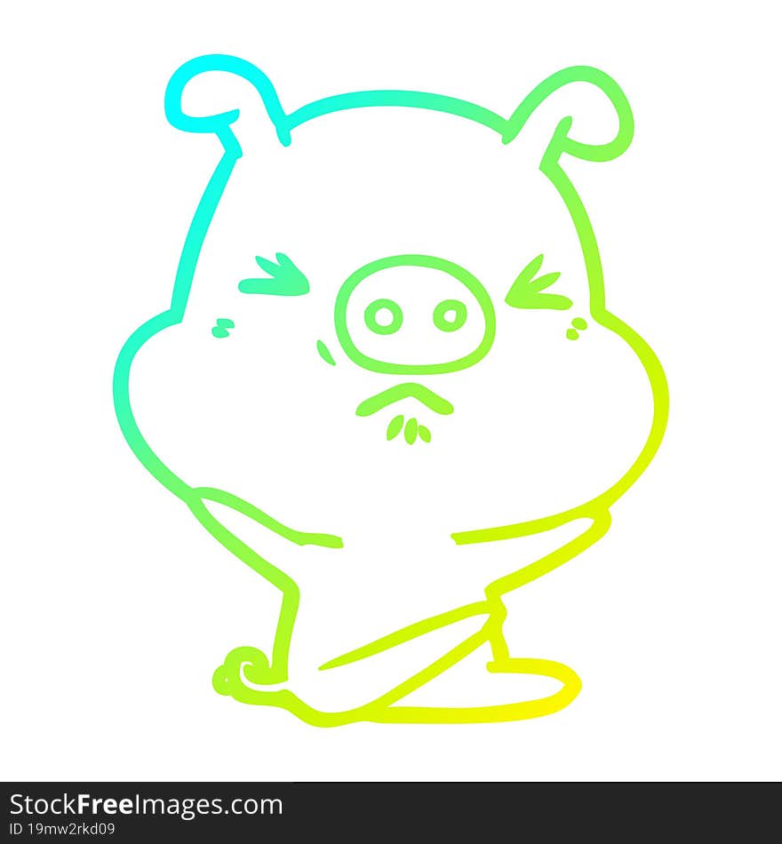 cold gradient line drawing of a cartoon angry pig