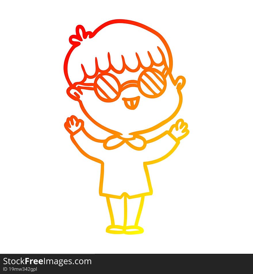 warm gradient line drawing cartoon boy wearing spectacles