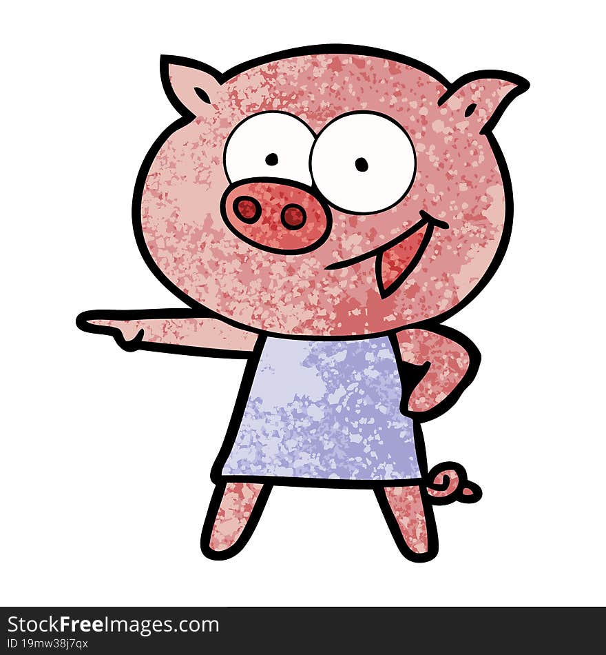 cheerful pig in dress pointing cartoon. cheerful pig in dress pointing cartoon