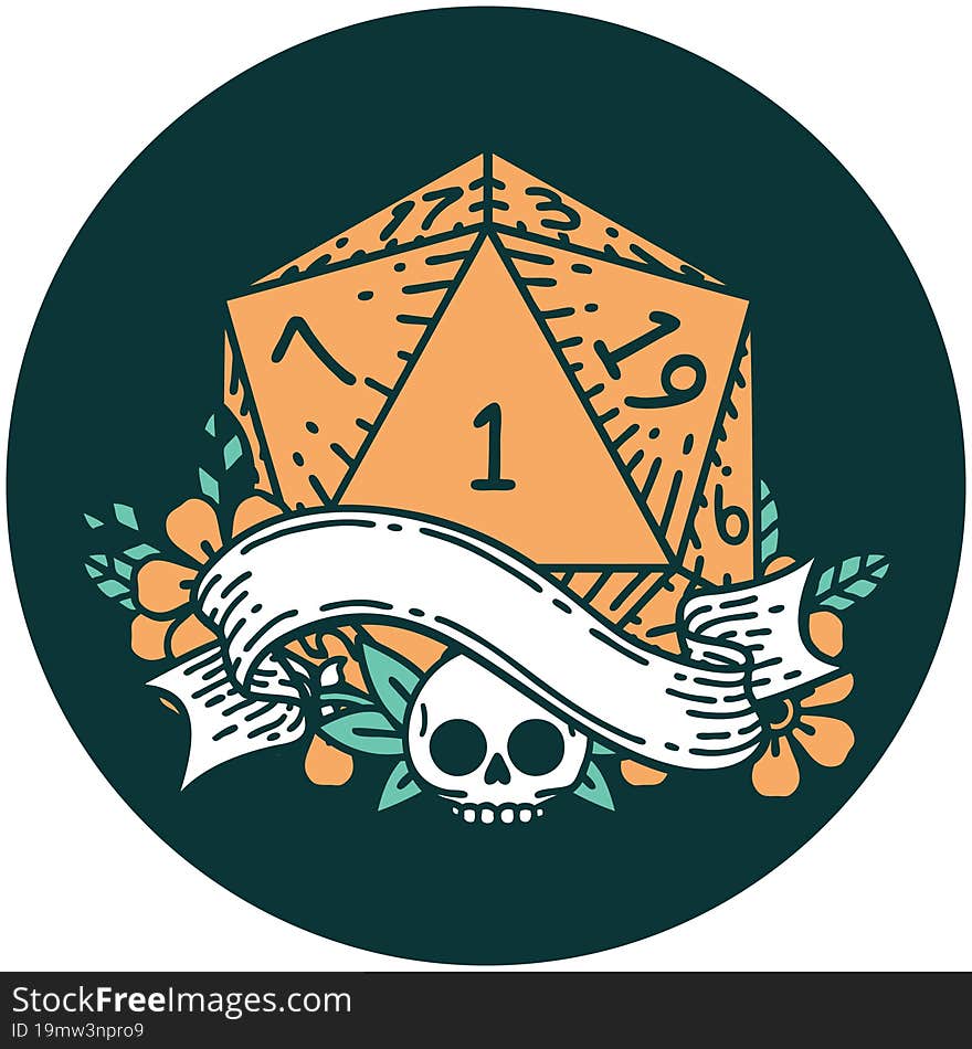 natural one d20 dice roll icon