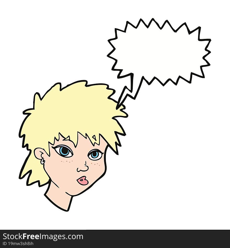 cartoon curious girl with speech bubble