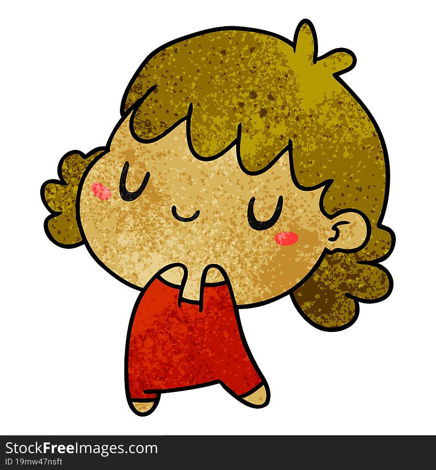 textured cartoon illustration of a cute kawaii girl. textured cartoon illustration of a cute kawaii girl