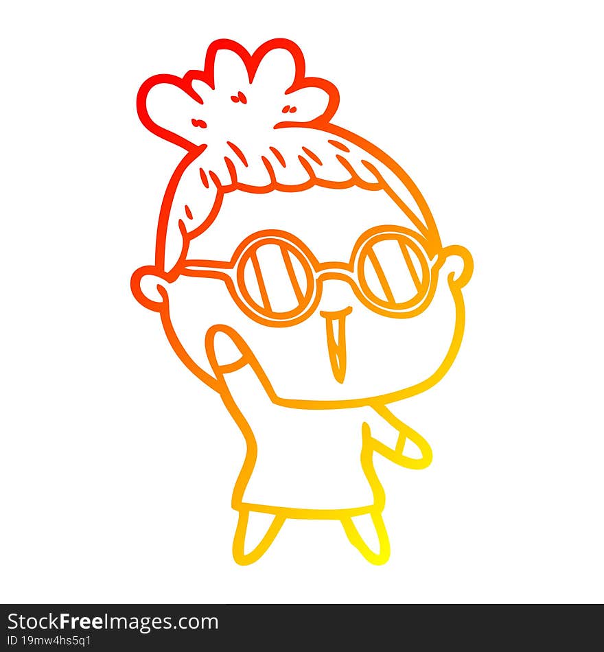 warm gradient line drawing cartoon woman wearing spectacles