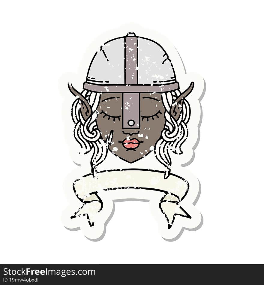 Retro Tattoo Style elf fighter character face with banner. Retro Tattoo Style elf fighter character face with banner