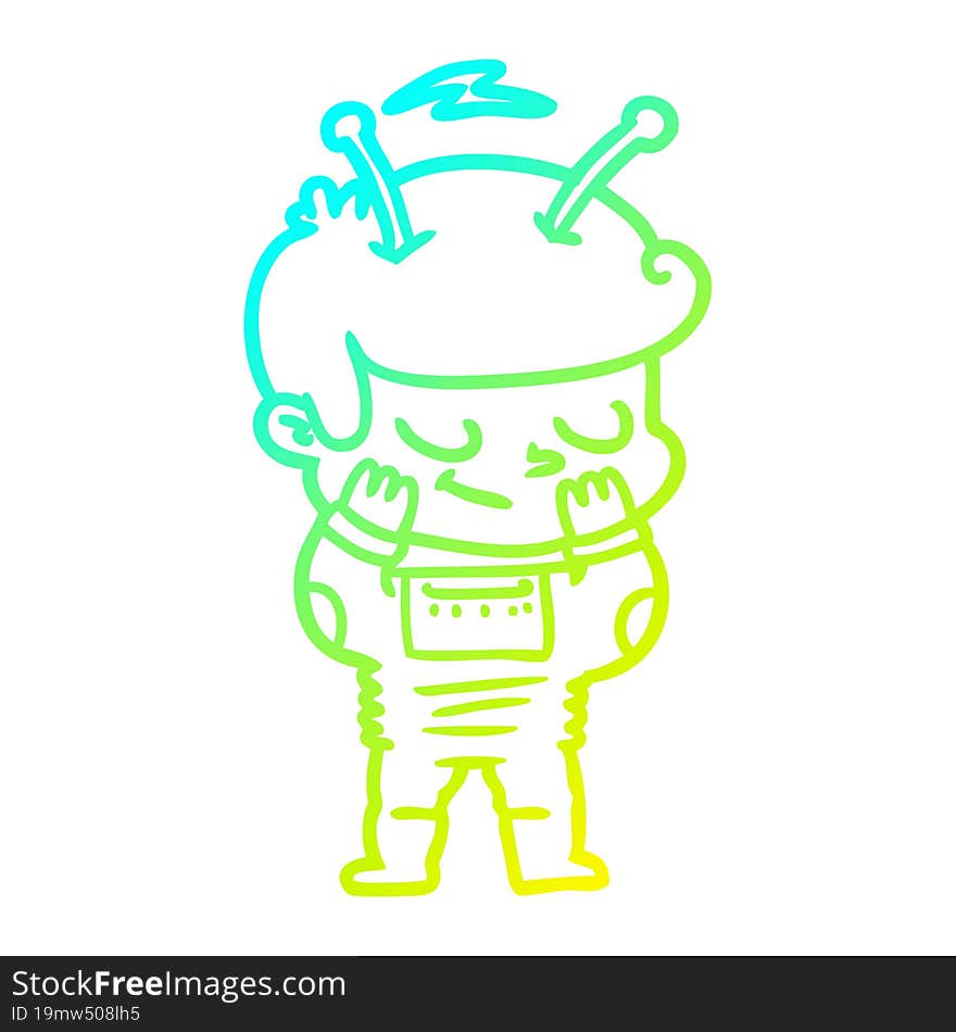 cold gradient line drawing bashful cartoon spaceman