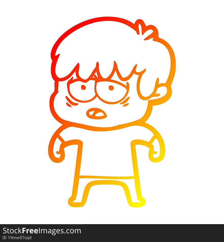 warm gradient line drawing cartoon exhausted boy