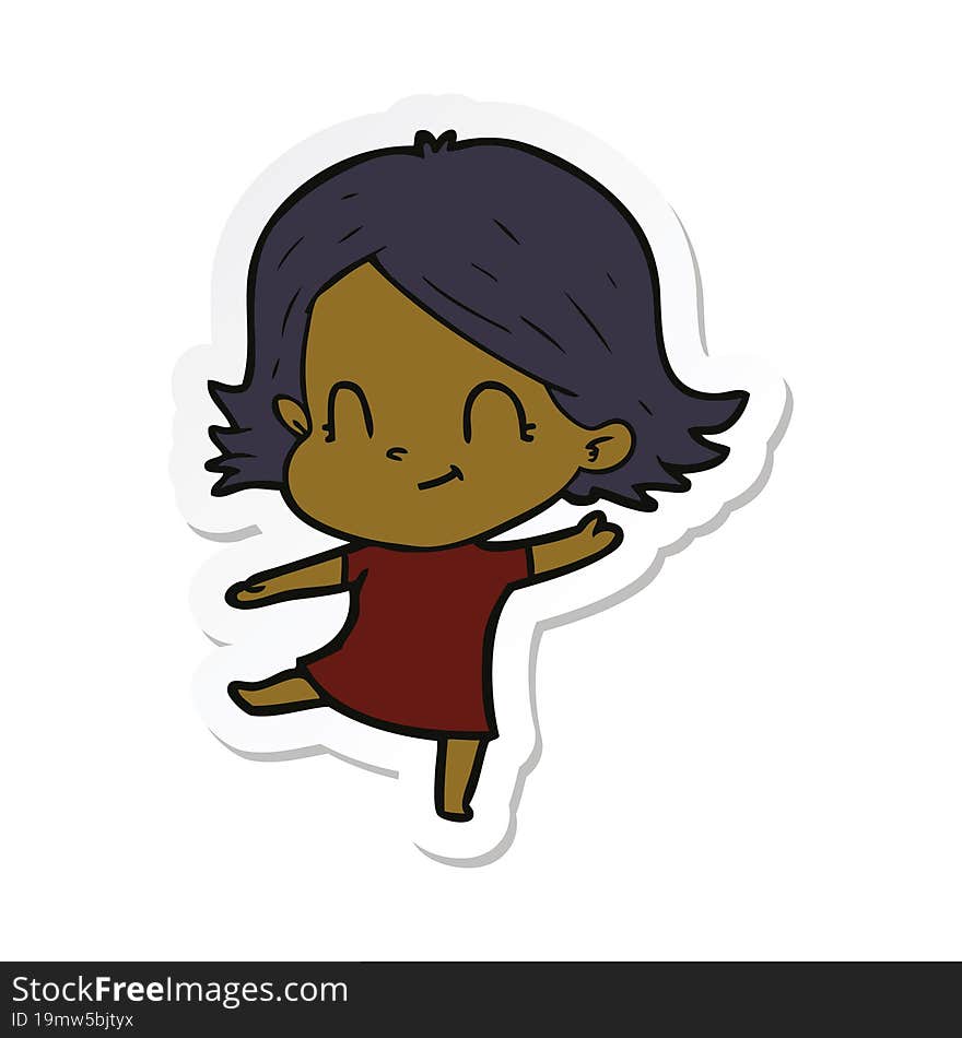 sticker of a cartoon friendly girl