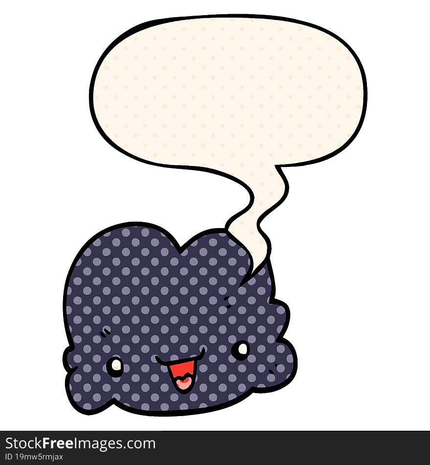 cartoon tiny happy cloud and speech bubble in comic book style