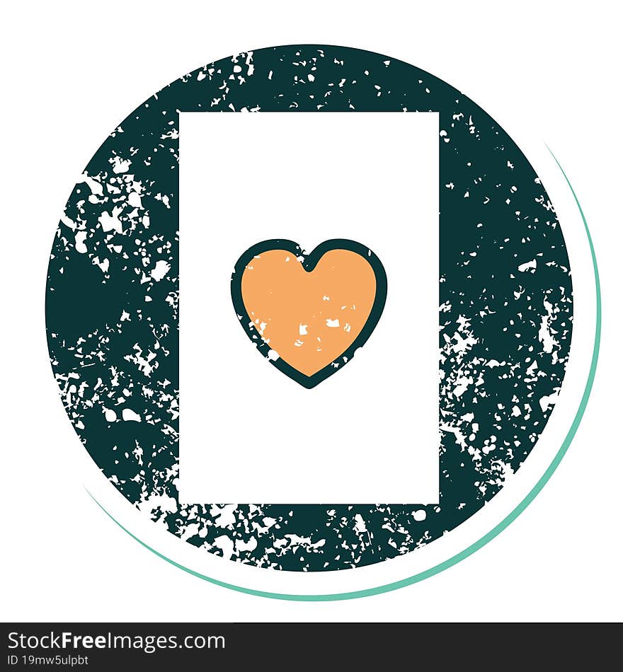 distressed sticker tattoo style icon of the ace of hearts