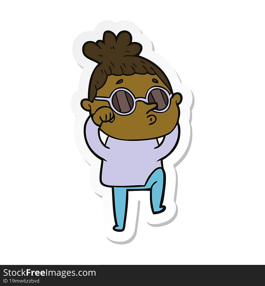 sticker of a cartoon woman wearing sunglasses