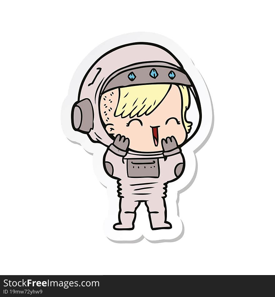 sticker of a cartoon laughing astronaut girl