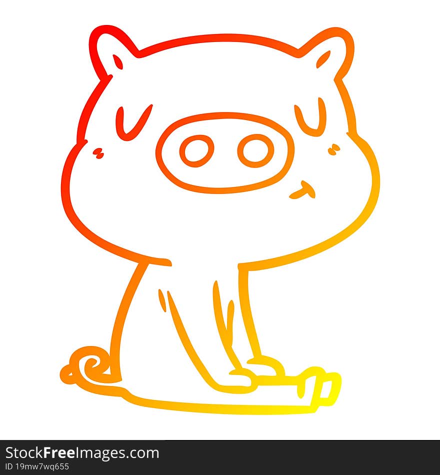 warm gradient line drawing of a cartoon content pig meditating