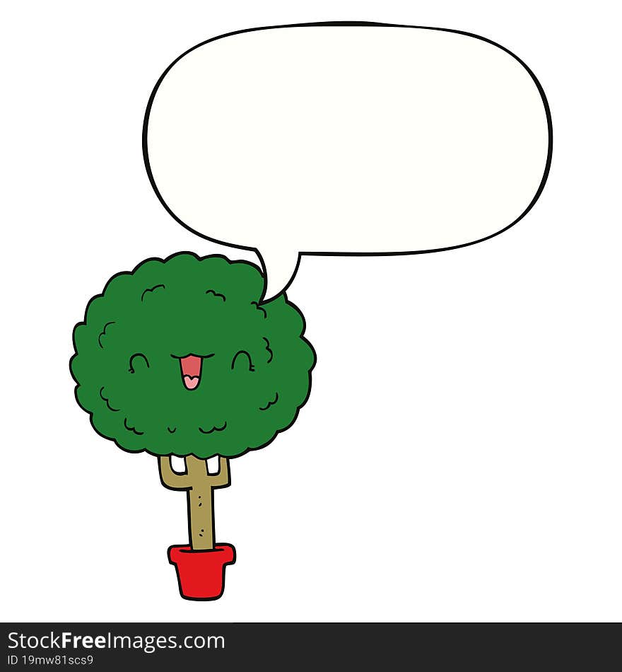 cartoon happy tree and speech bubble